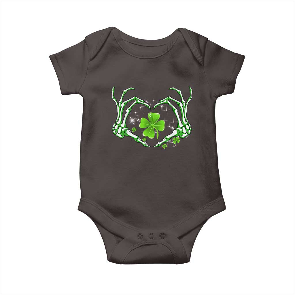 Skeleton Hand Heart Shamrock St Patricks Day Baby Onesie TS10 Dark Chocolate Print Your Wear