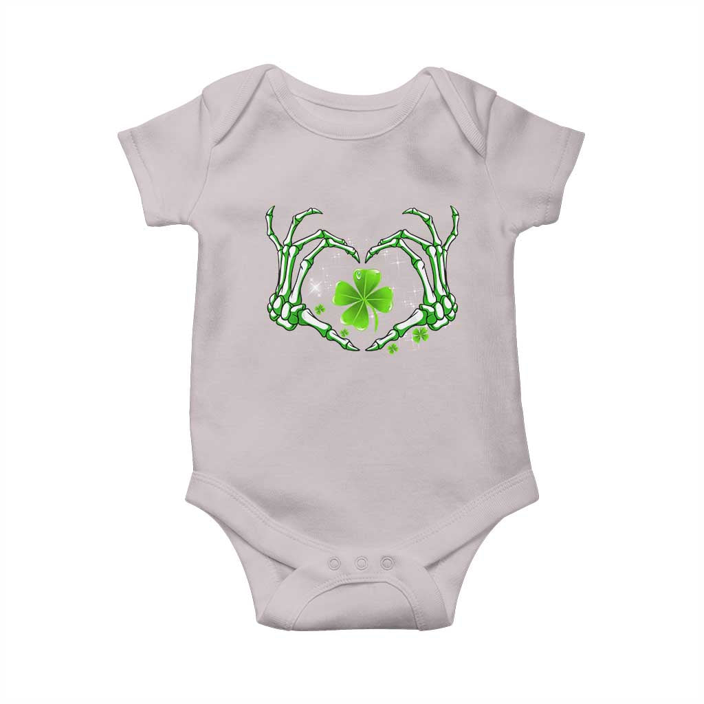 Skeleton Hand Heart Shamrock St Patricks Day Baby Onesie TS10 Ice Gray Print Your Wear