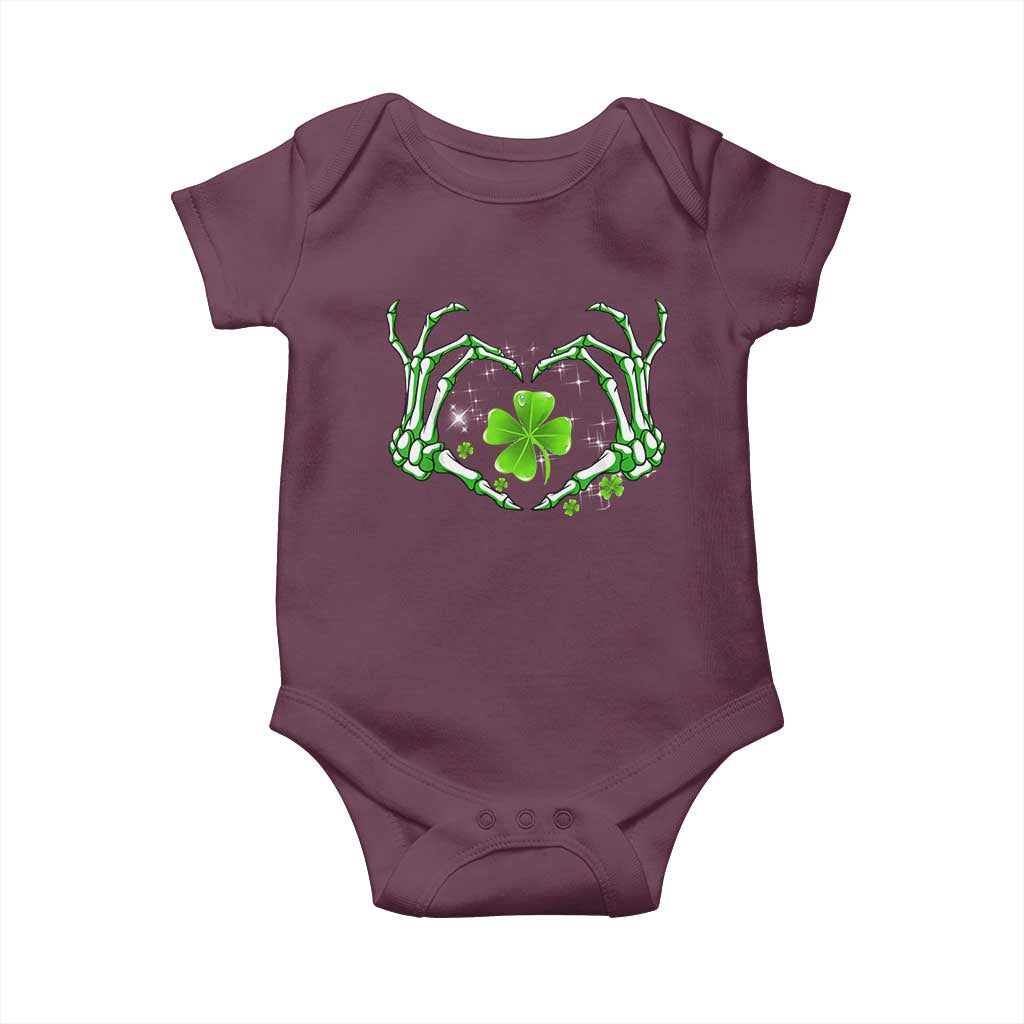 Skeleton Hand Heart Shamrock St Patricks Day Baby Onesie TS10 Maroon Print Your Wear