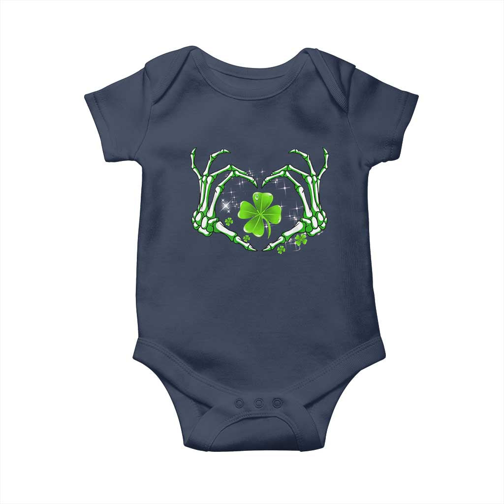 Skeleton Hand Heart Shamrock St Patricks Day Baby Onesie TS10 Navy Print Your Wear