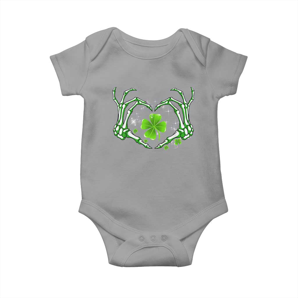 Skeleton Hand Heart Shamrock St Patricks Day Baby Onesie TS10 Sport Gray Print Your Wear