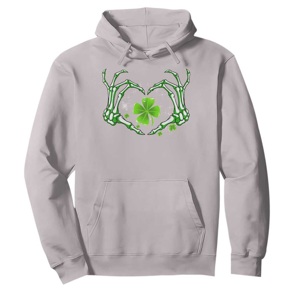 Skeleton Hand Heart Shamrock St Patricks Day Hoodie TS10 Ice Gray Print Your Wear