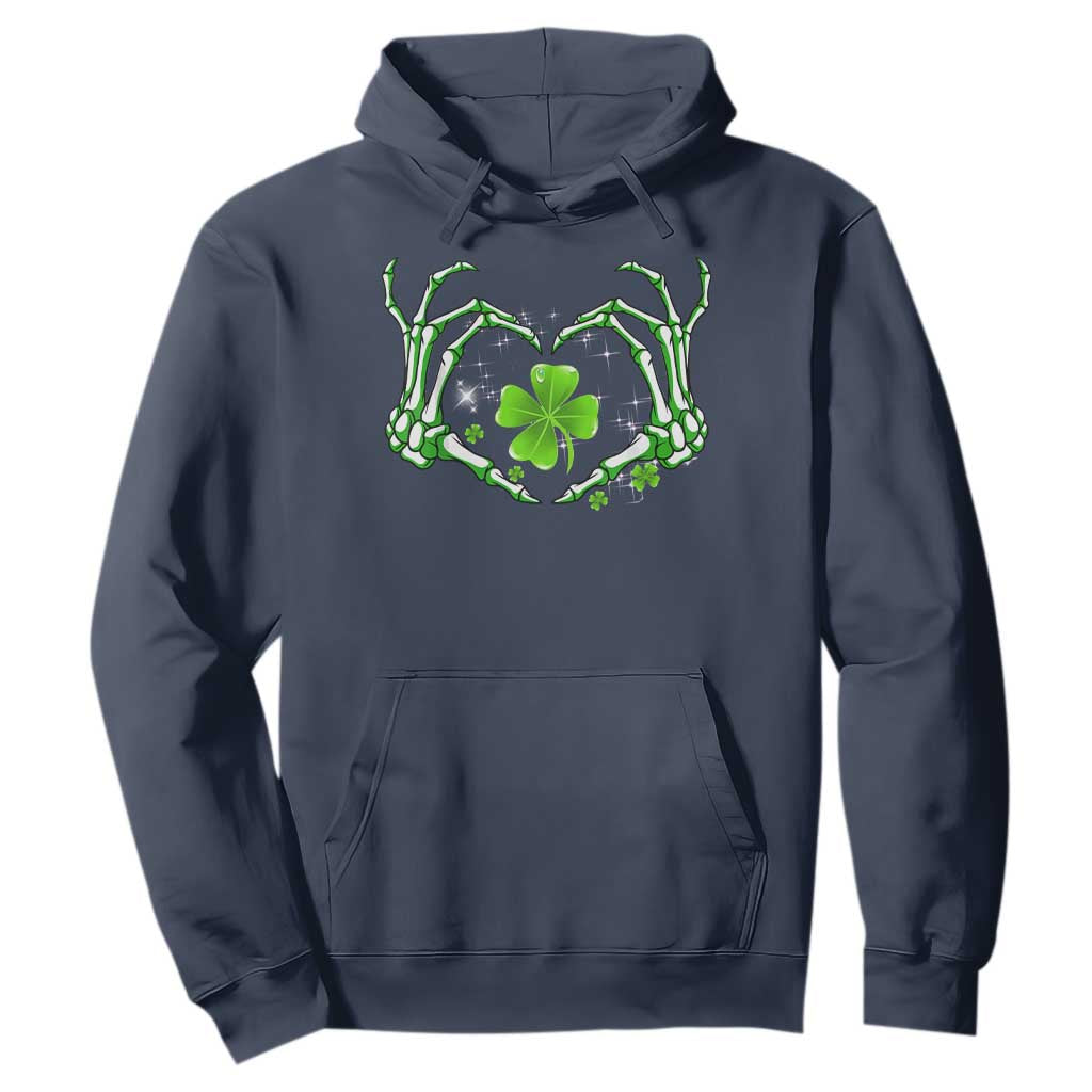 Skeleton Hand Heart Shamrock St Patricks Day Hoodie TS10 Navy Print Your Wear
