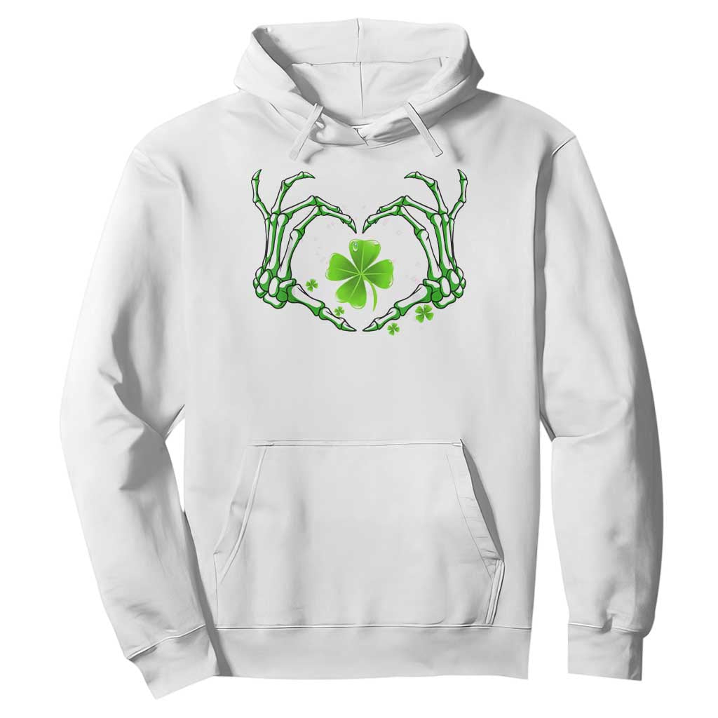 Skeleton Hand Heart Shamrock St Patricks Day Hoodie TS10 White Print Your Wear