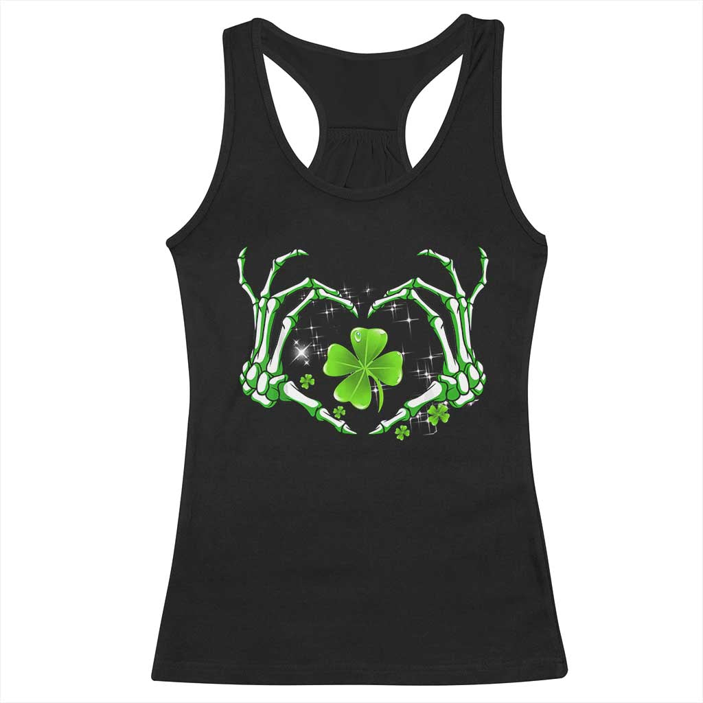 Skeleton Hand Heart Shamrock St Patricks Day Racerback Tank Top TS10 Black Print Your Wear