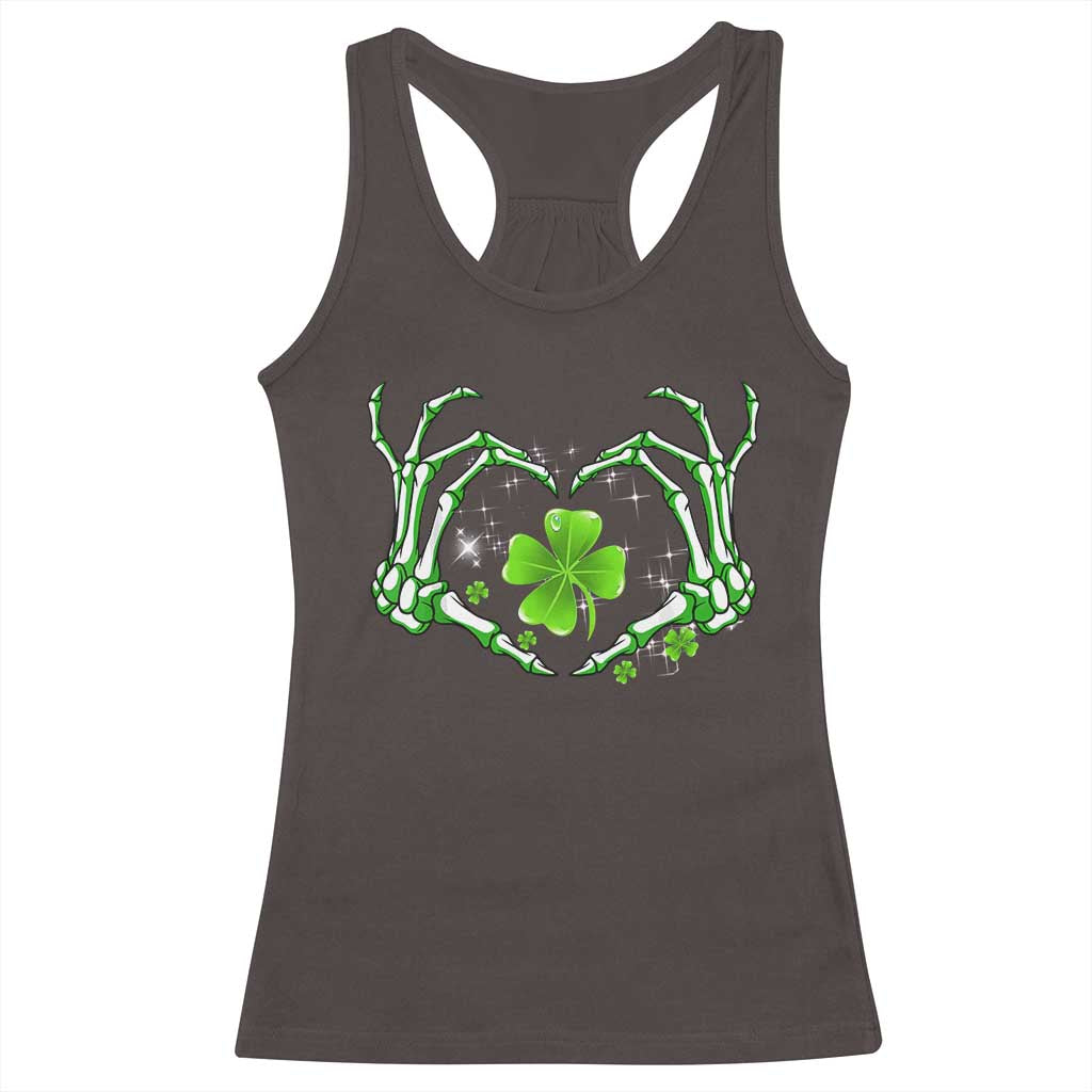 Skeleton Hand Heart Shamrock St Patricks Day Racerback Tank Top TS10 Dark Chocolate Print Your Wear