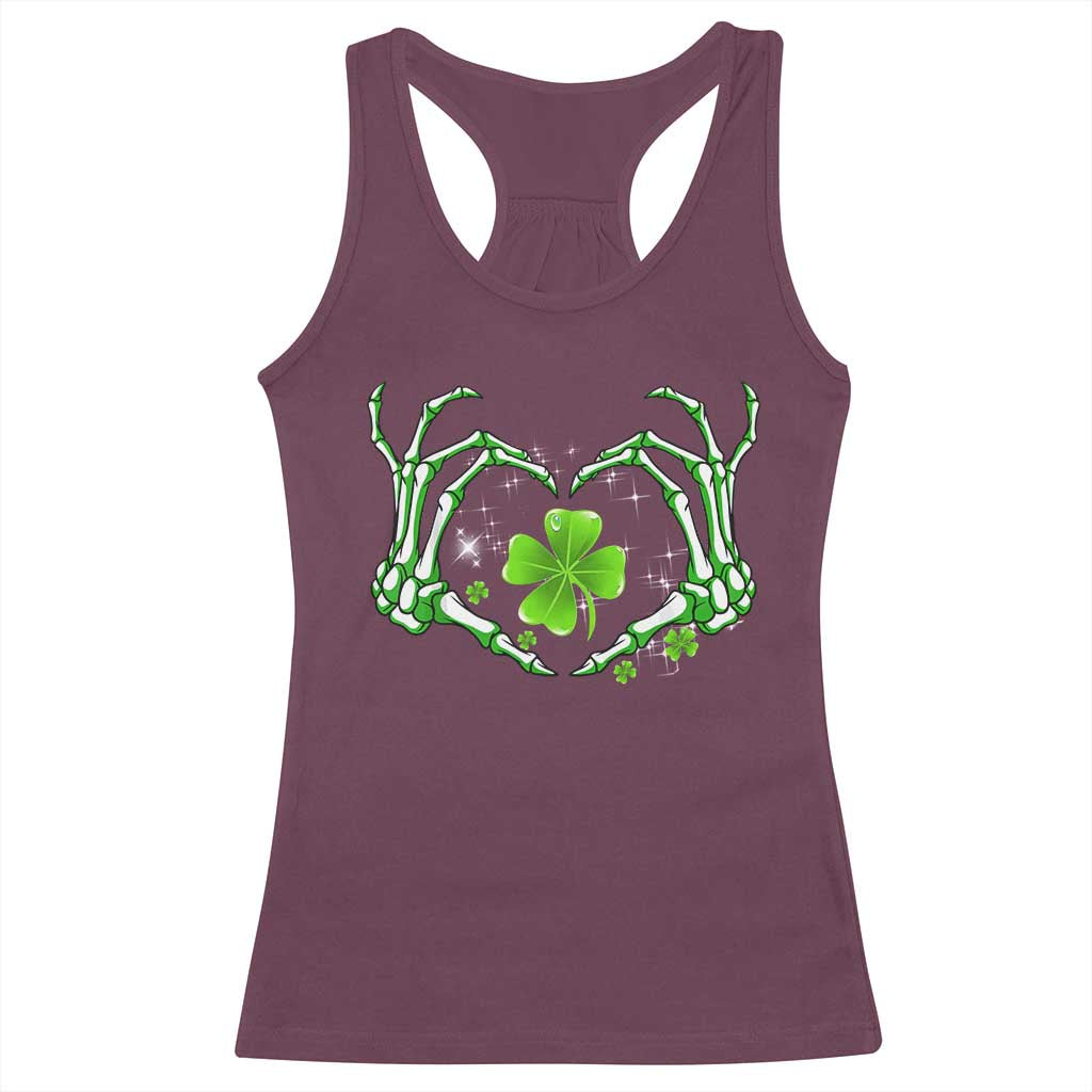 Skeleton Hand Heart Shamrock St Patricks Day Racerback Tank Top TS10 Maroon Print Your Wear