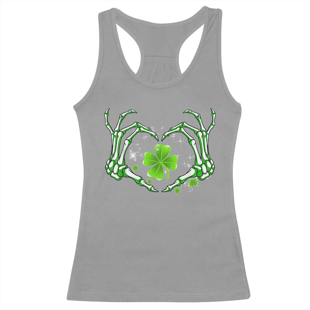 Skeleton Hand Heart Shamrock St Patricks Day Racerback Tank Top TS10 Sport Gray Print Your Wear