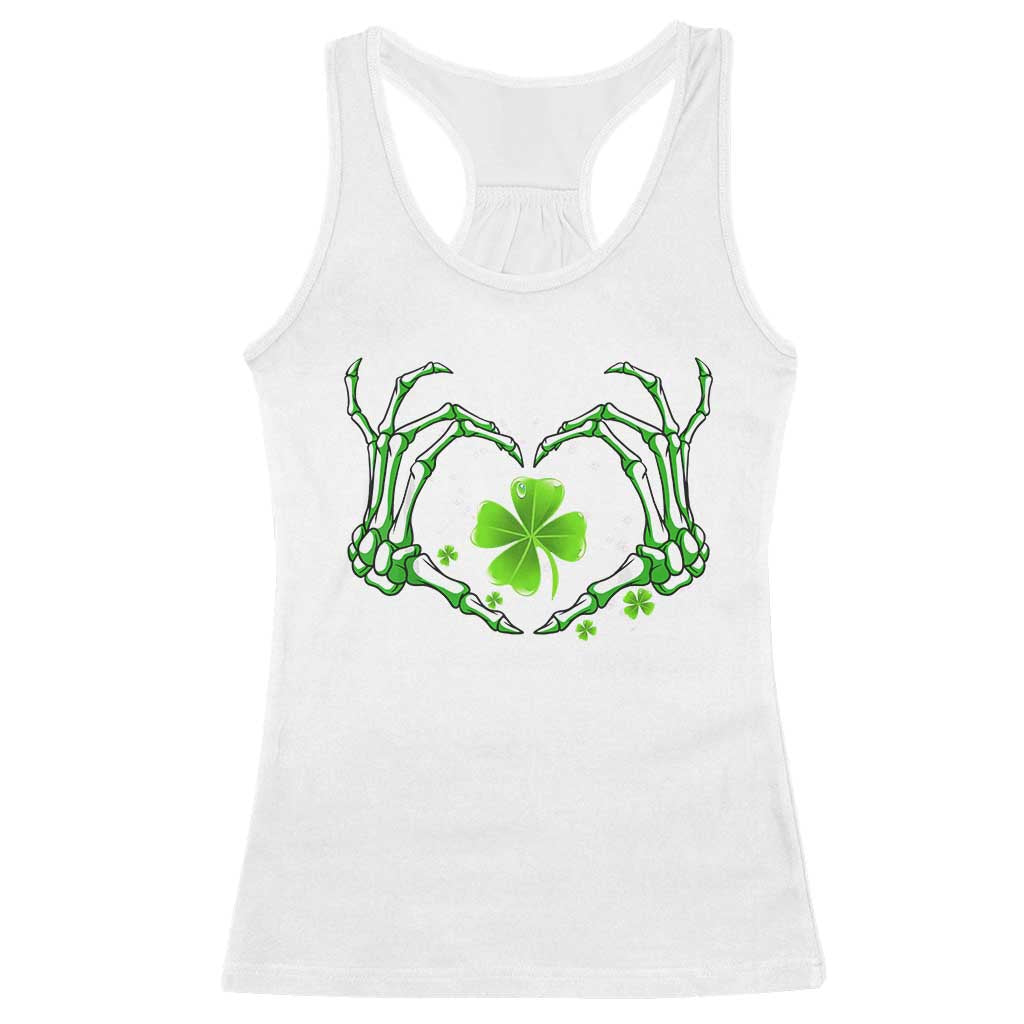 Skeleton Hand Heart Shamrock St Patricks Day Racerback Tank Top TS10 White Print Your Wear