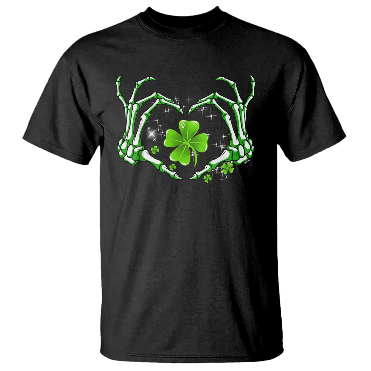 Skeleton Hand Heart Shamrock St Patricks Day T Shirt TS10 Black Print Your Wear