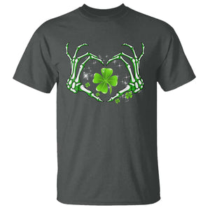 Skeleton Hand Heart Shamrock St Patricks Day T Shirt TS10 Dark Heather Print Your Wear