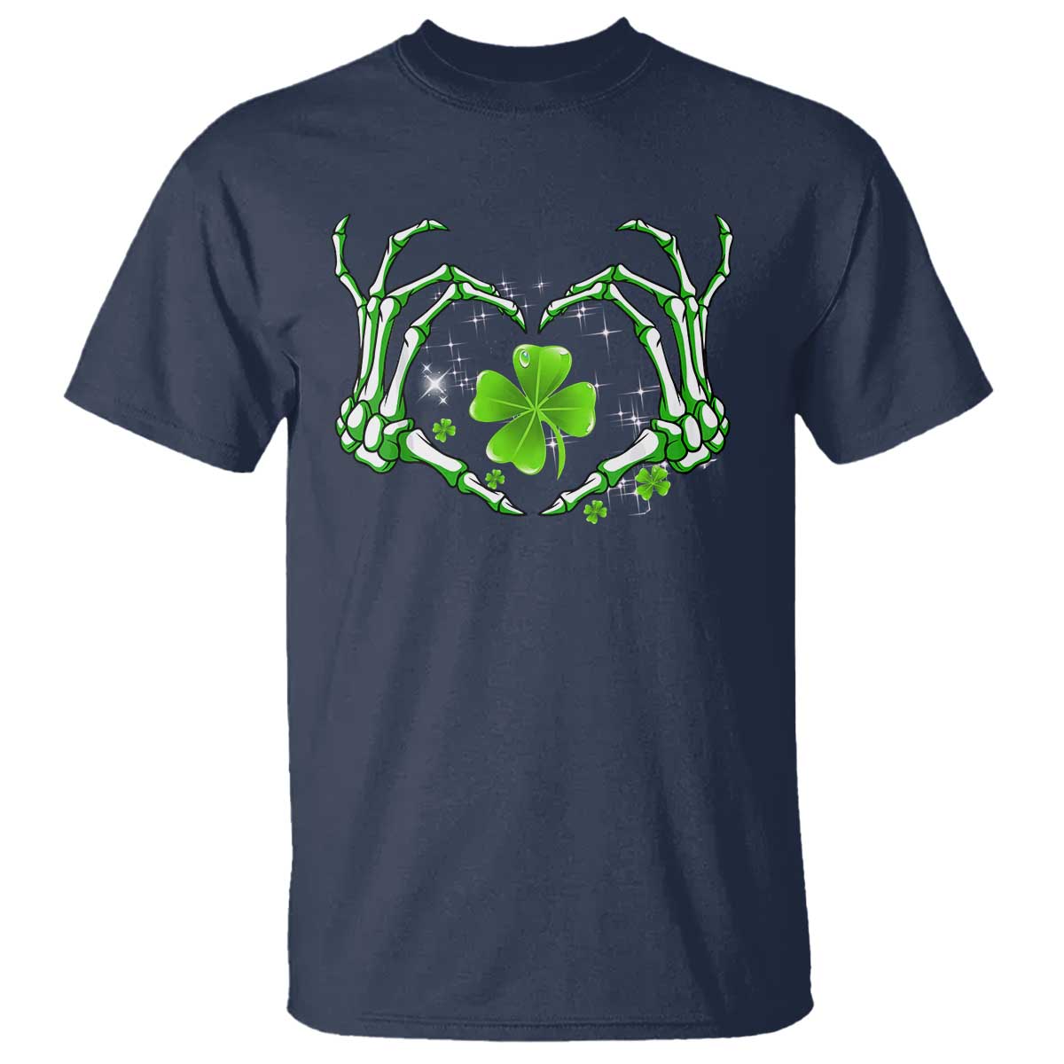 Skeleton Hand Heart Shamrock St Patricks Day T Shirt TS10 Navy Print Your Wear