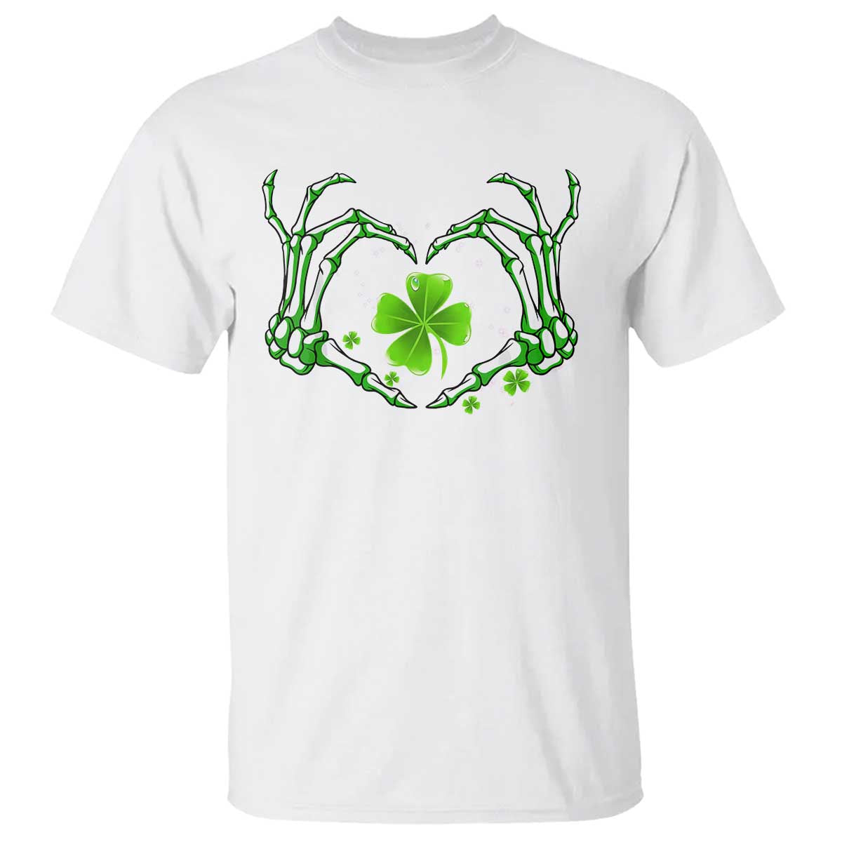 Skeleton Hand Heart Shamrock St Patricks Day T Shirt TS10 White Print Your Wear