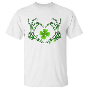 Skeleton Hand Heart Shamrock St Patricks Day T Shirt TS10 White Print Your Wear
