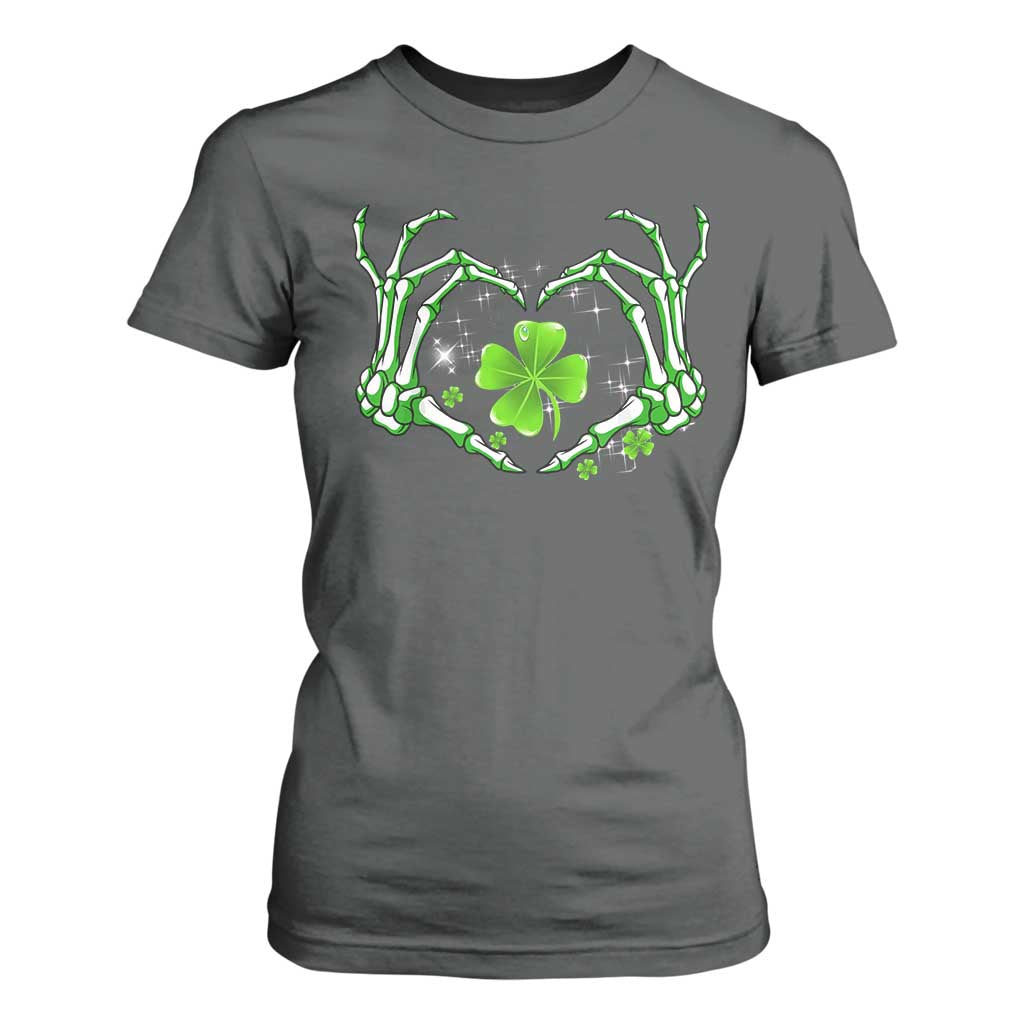 Skeleton Hand Heart Shamrock St Patricks Day T Shirt For Women TS10 Dark Heather Print Your Wear