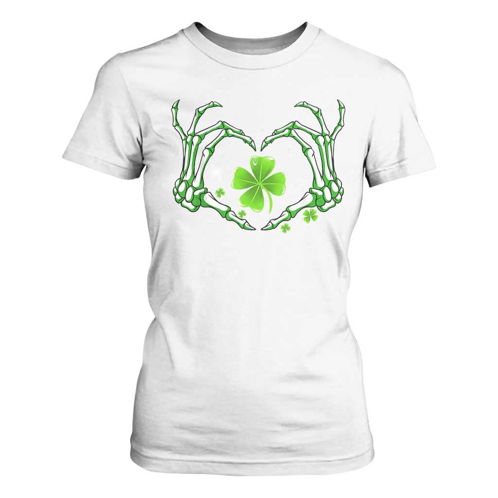 Skeleton Hand Heart Shamrock St Patricks Day T Shirt For Women TS10 White Print Your Wear