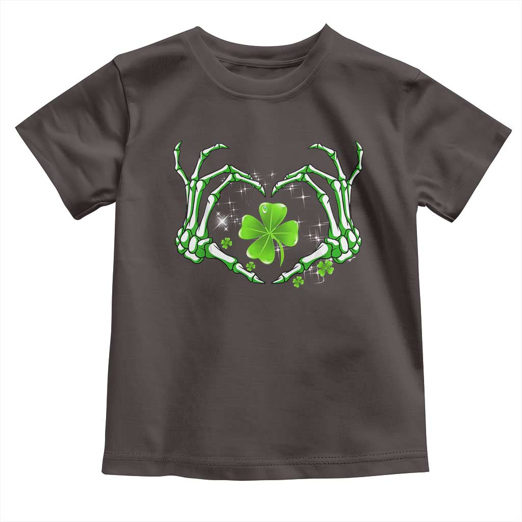 Skeleton Hand Heart Shamrock St Patricks Day Toddler T Shirt TS10 Dark Chocolate Print Your Wear