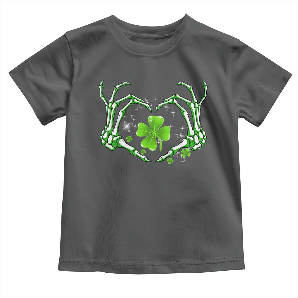 Skeleton Hand Heart Shamrock St Patricks Day Toddler T Shirt TS10 Dark Heather Print Your Wear