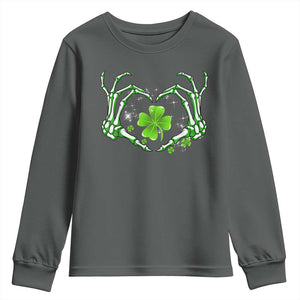 Skeleton Hand Heart Shamrock St Patricks Day Youth Sweatshirt TS10 Dark Heather Print Your Wear