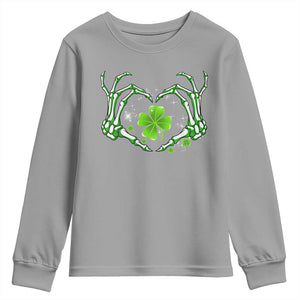Skeleton Hand Heart Shamrock St Patricks Day Youth Sweatshirt TS10 Sport Gray Print Your Wear