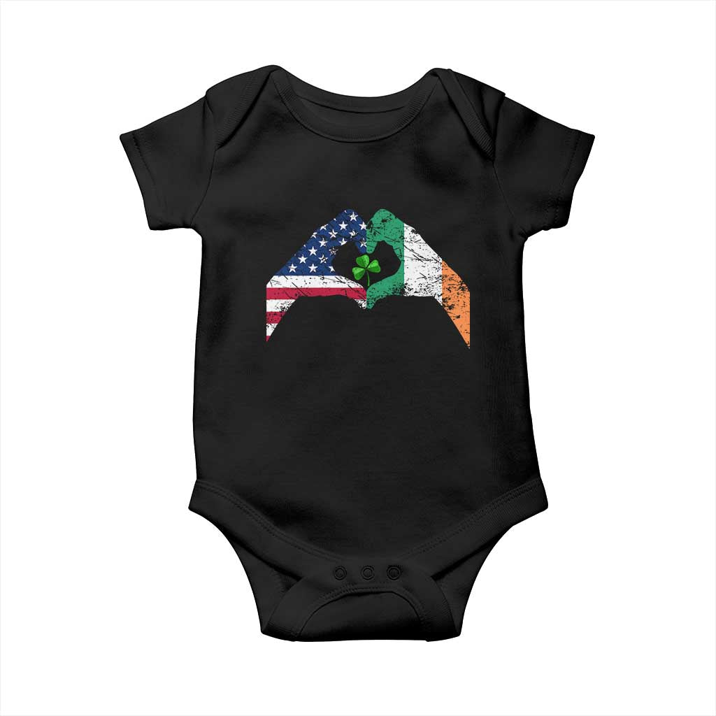 America Ireland Flag Baby Onesie Lucky Shamrock Vintage American Irish Roots TS10 Black Print Your Wear
