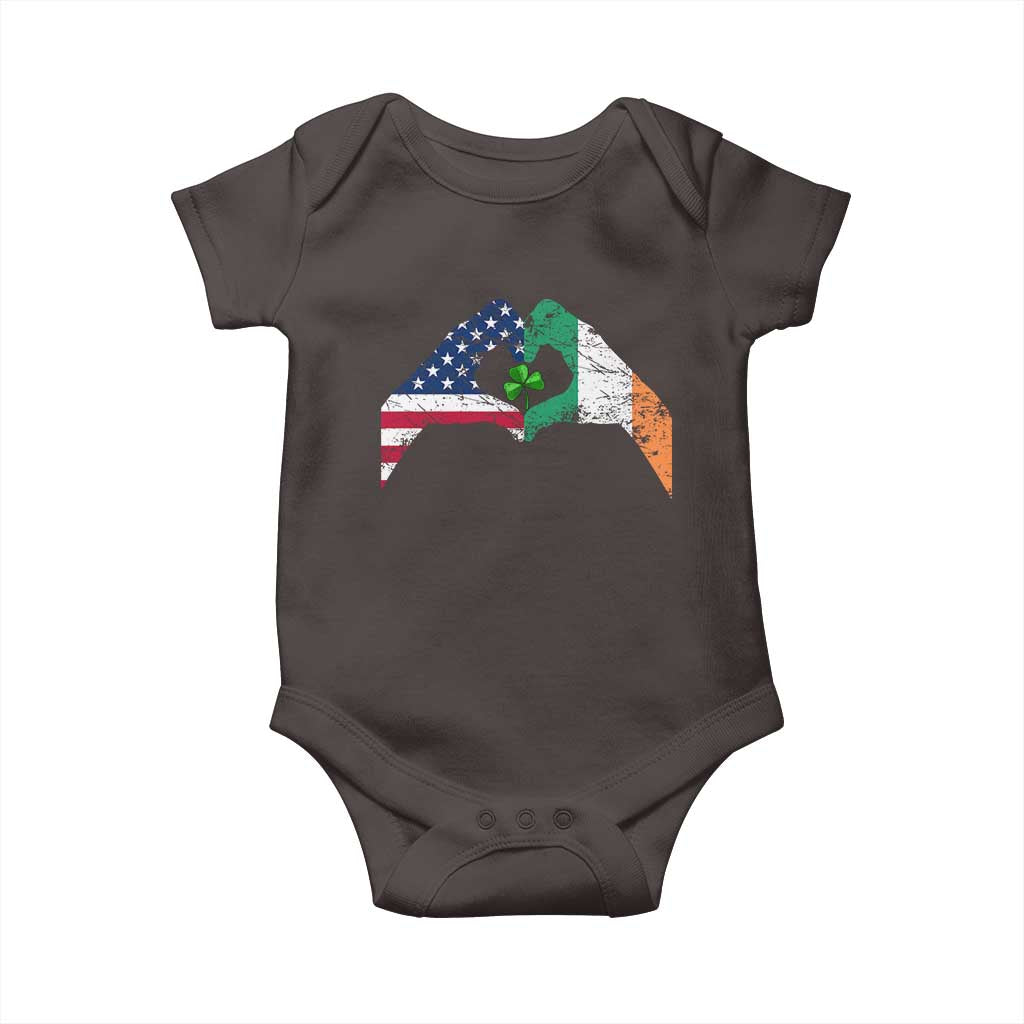 America Ireland Flag Baby Onesie Lucky Shamrock Vintage American Irish Roots TS10 Dark Chocolate Print Your Wear