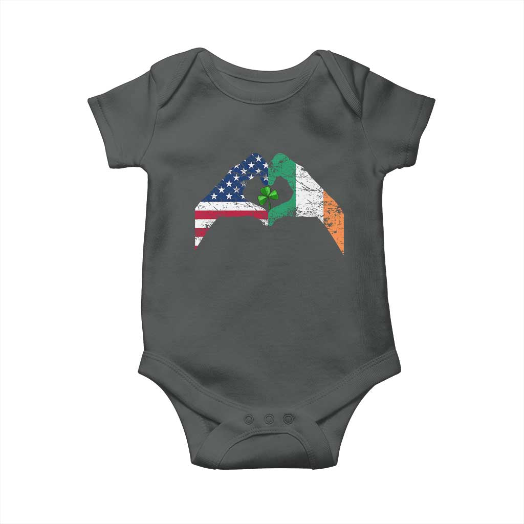 America Ireland Flag Baby Onesie Lucky Shamrock Vintage American Irish Roots TS10 Dark Heather Print Your Wear