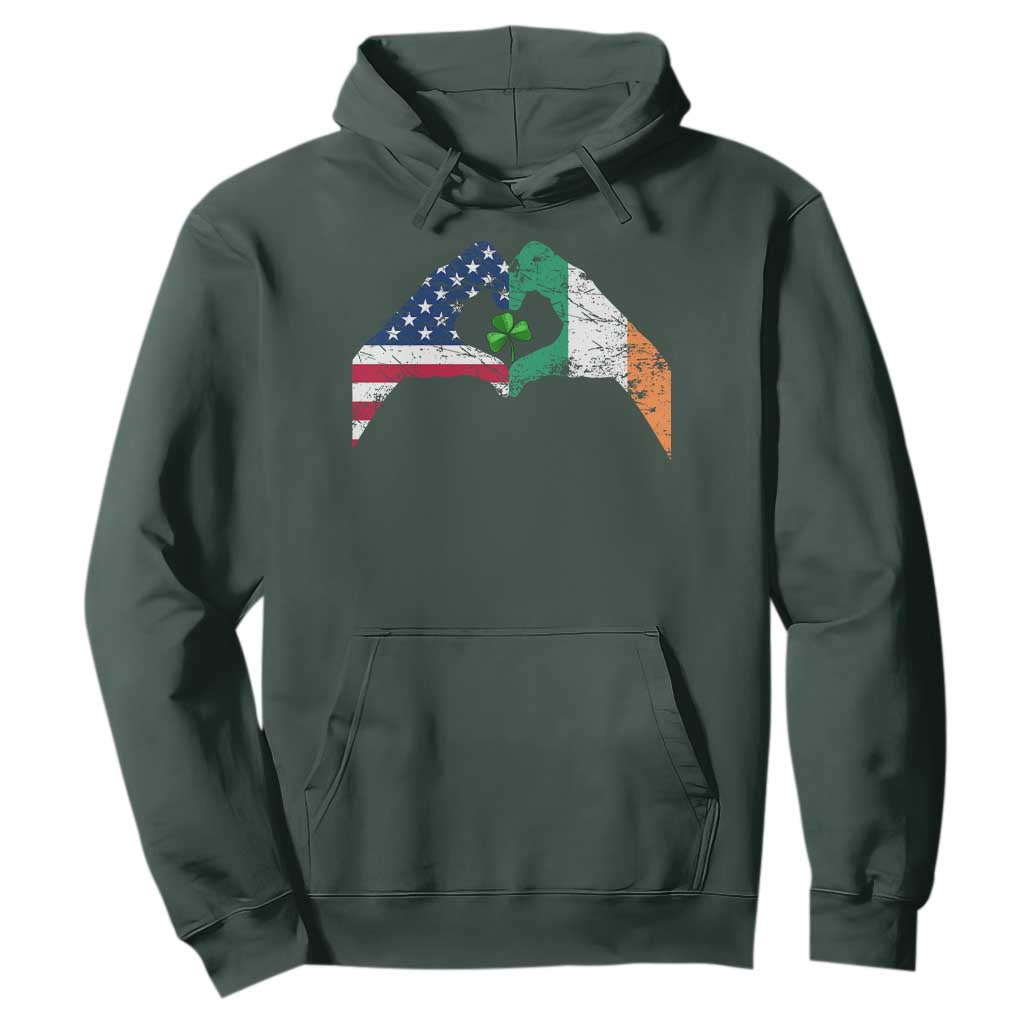 America Ireland Flag Hoodie Lucky Shamrock Vintage American Irish Roots TS10 Dark Forest Green Print Your Wear