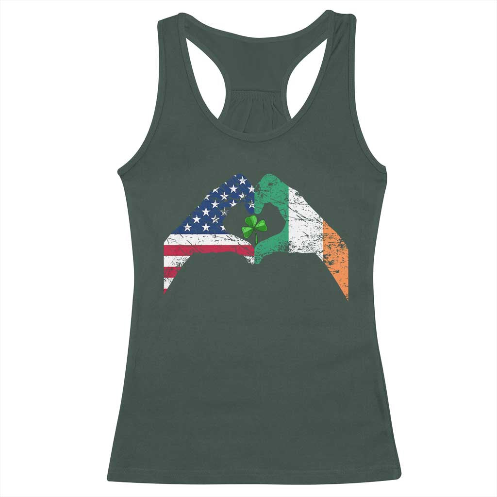 America Ireland Flag Racerback Tank Top Lucky Shamrock Vintage American Irish Roots TS10 Dark Forest Green Print Your Wear