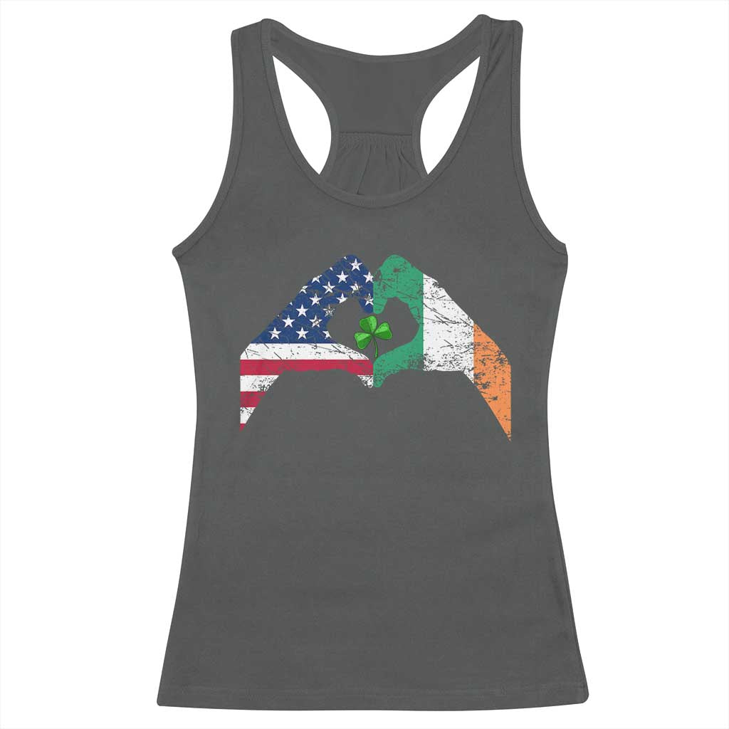 America Ireland Flag Racerback Tank Top Lucky Shamrock Vintage American Irish Roots TS10 Dark Heather Print Your Wear