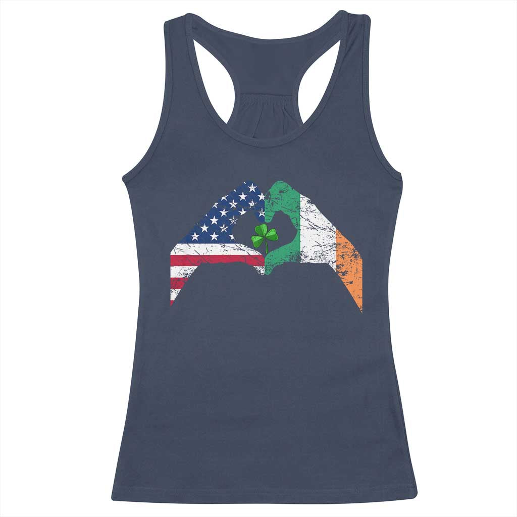 America Ireland Flag Racerback Tank Top Lucky Shamrock Vintage American Irish Roots TS10 Navy Print Your Wear