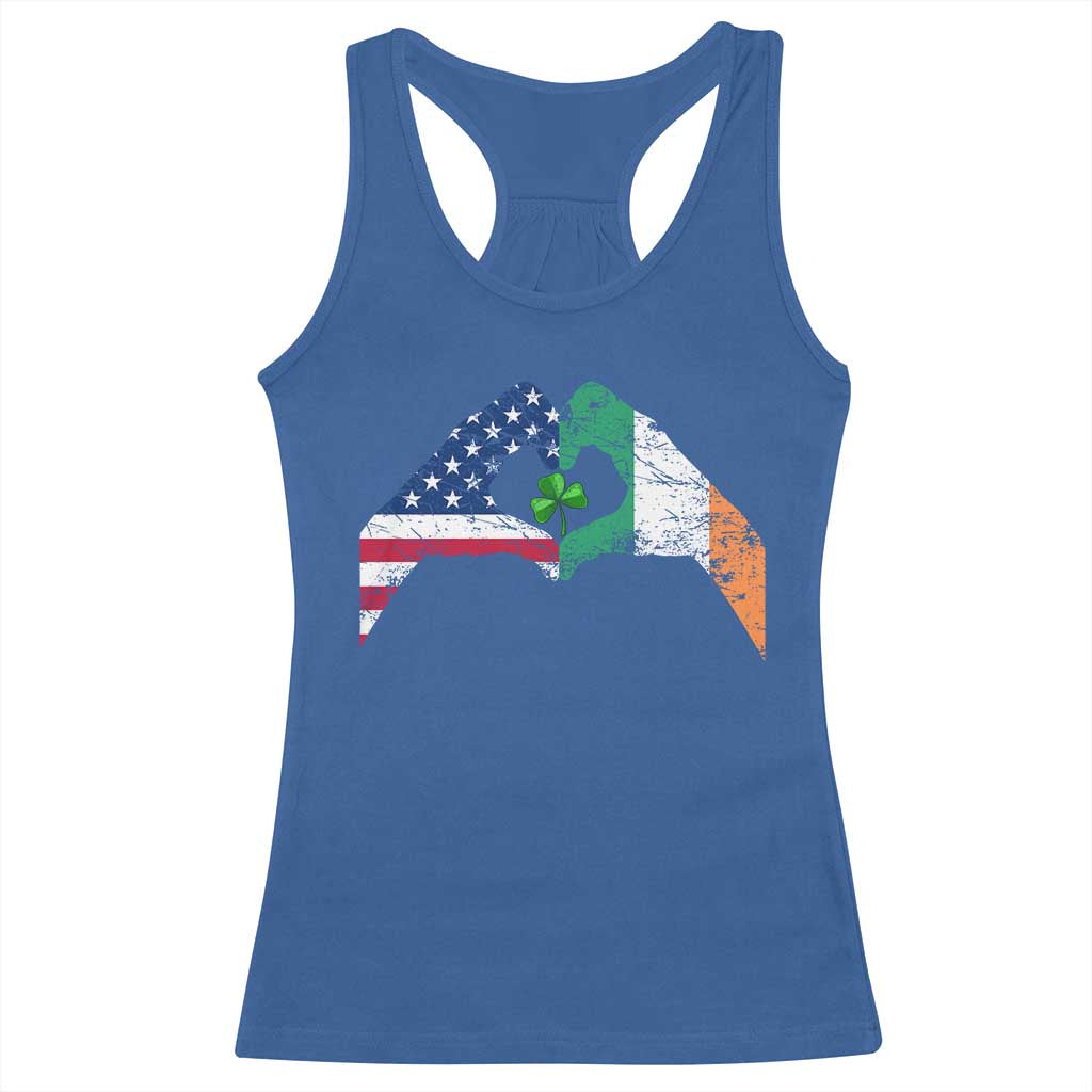 America Ireland Flag Racerback Tank Top Lucky Shamrock Vintage American Irish Roots TS10 Royal Blue Print Your Wear