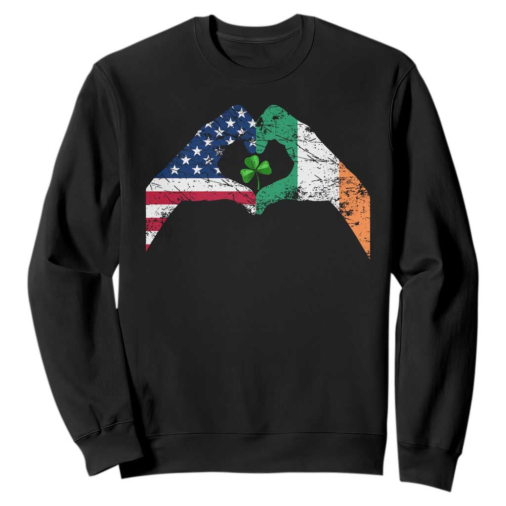 America Ireland Flag Sweatshirt Lucky Shamrock Vintage American Irish Roots TS10 Black Print Your Wear