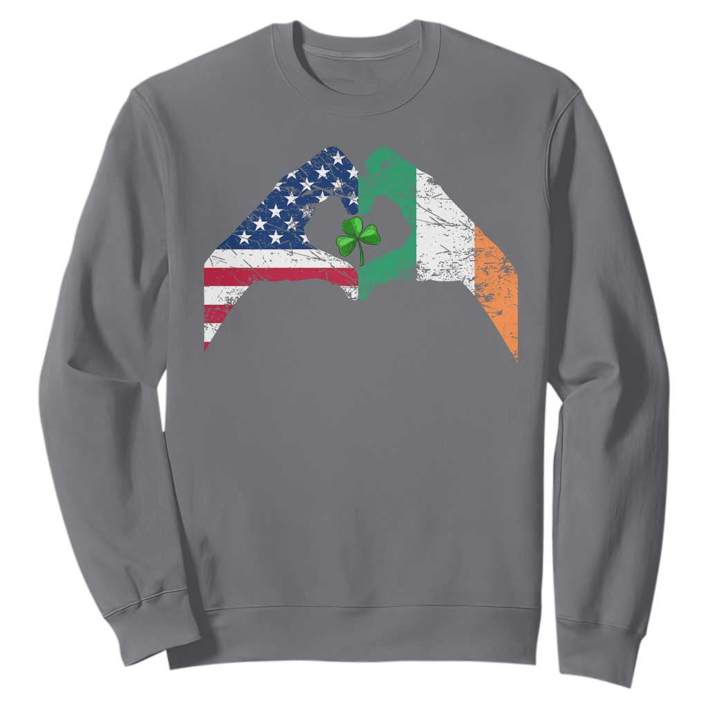 America Ireland Flag Sweatshirt Lucky Shamrock Vintage American Irish Roots TS10 Charcoal Print Your Wear