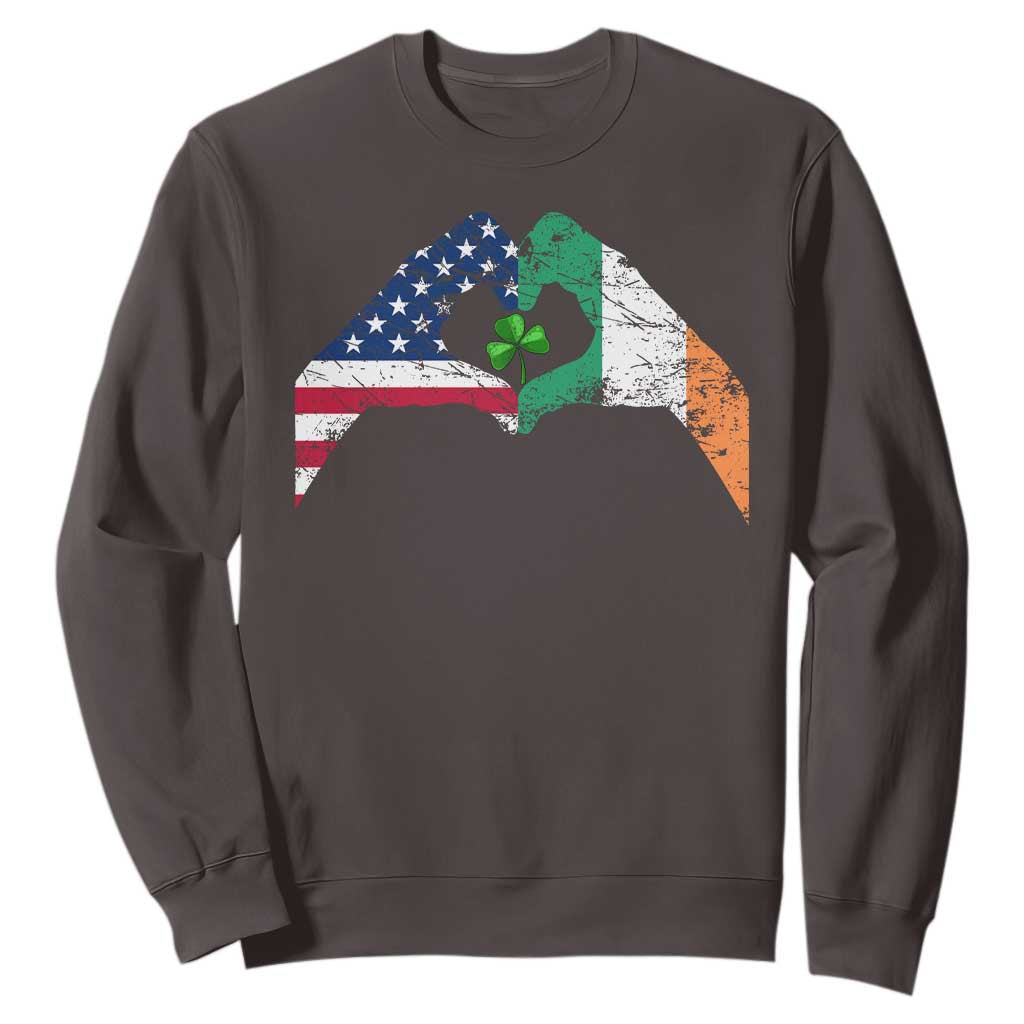 America Ireland Flag Sweatshirt Lucky Shamrock Vintage American Irish Roots TS10 Dark Chocolate Print Your Wear