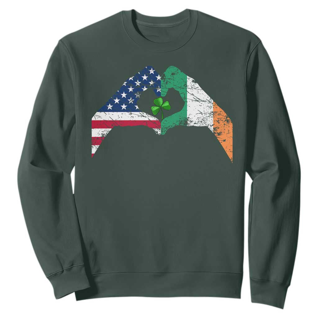 America Ireland Flag Sweatshirt Lucky Shamrock Vintage American Irish Roots TS10 Dark Forest Green Print Your Wear