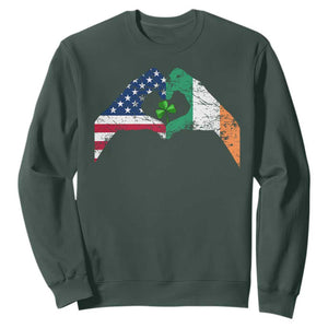 America Ireland Flag Sweatshirt Lucky Shamrock Vintage American Irish Roots TS10 Dark Forest Green Print Your Wear