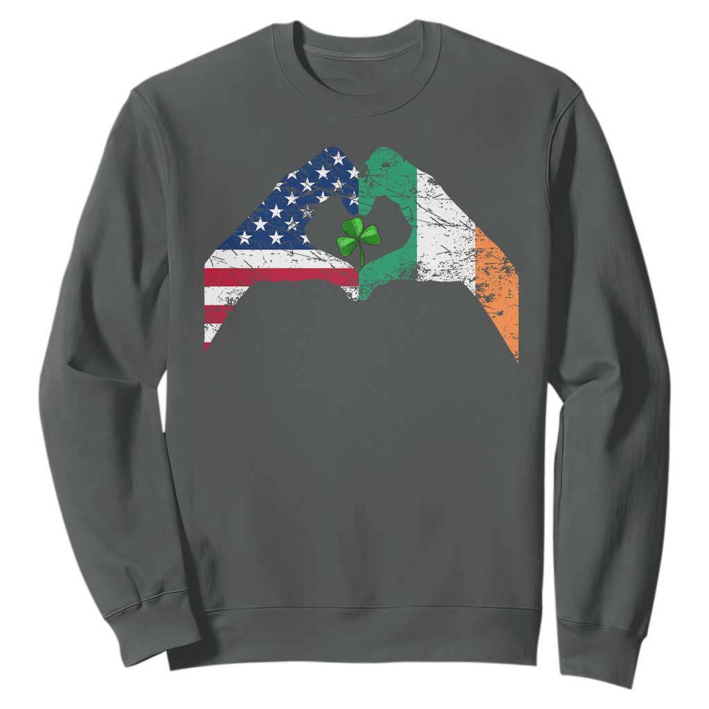 America Ireland Flag Sweatshirt Lucky Shamrock Vintage American Irish Roots TS10 Dark Heather Print Your Wear