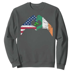 America Ireland Flag Sweatshirt Lucky Shamrock Vintage American Irish Roots TS10 Dark Heather Print Your Wear