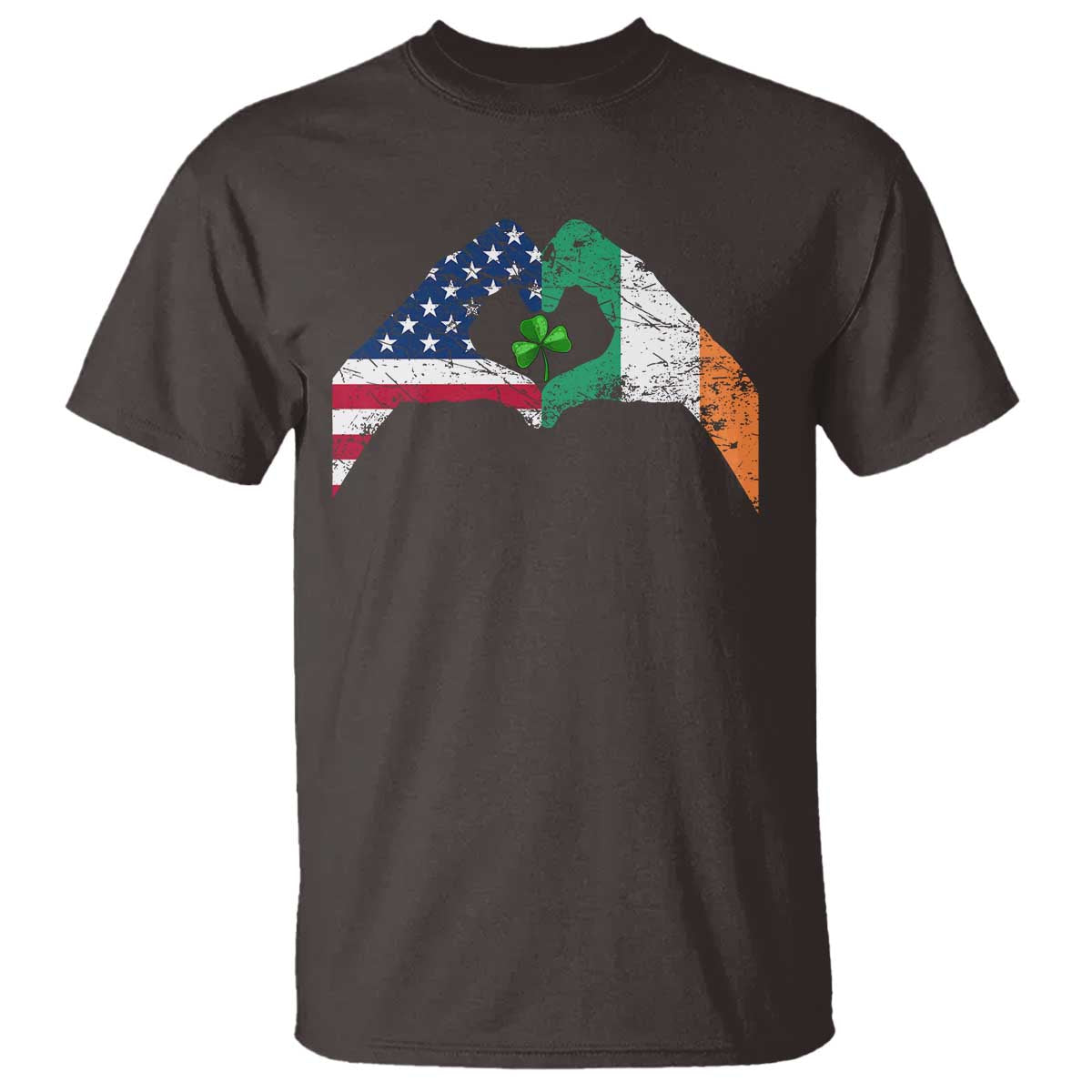 America Ireland Flag T Shirt Lucky Shamrock Vintage American Irish Roots TS10 Dark Chocolate Print Your Wear