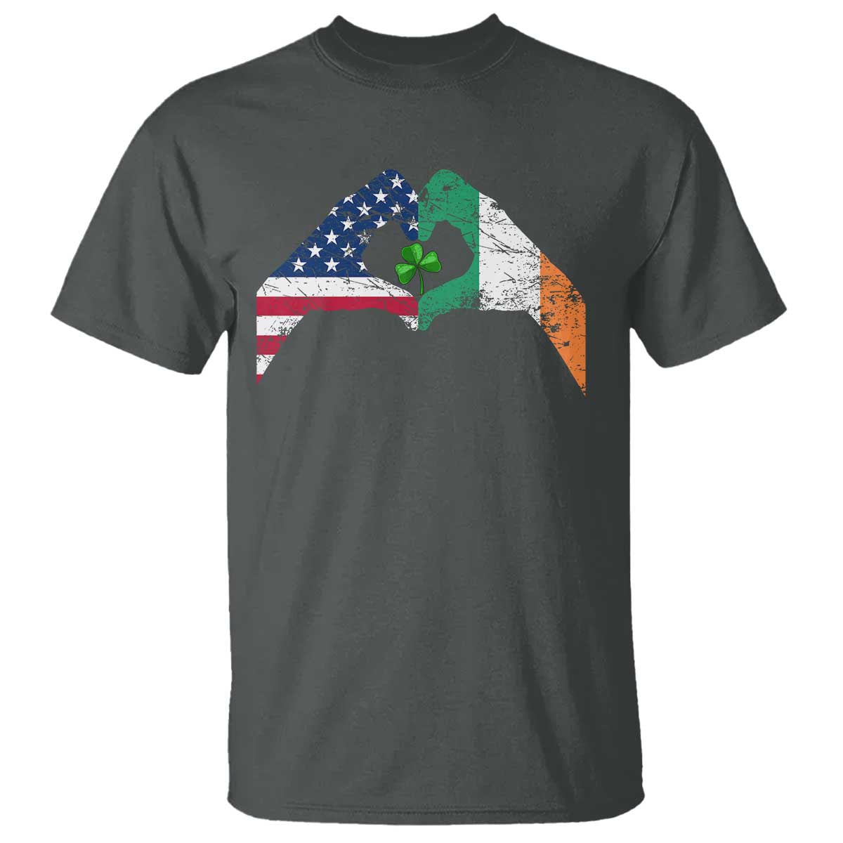 America Ireland Flag T Shirt Lucky Shamrock Vintage American Irish Roots TS10 Dark Heather Print Your Wear