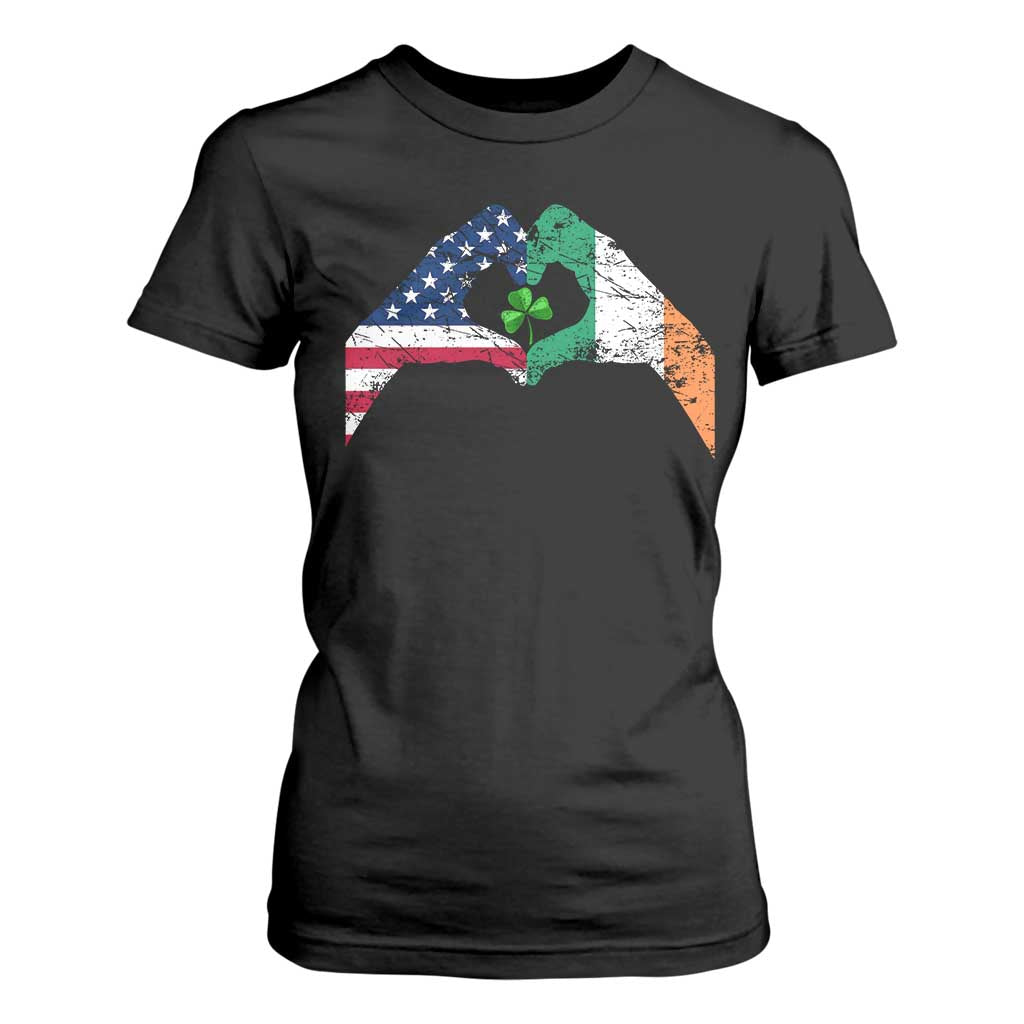 America Ireland Flag T Shirt For Women Lucky Shamrock Vintage American Irish Roots TS10 Black Print Your Wear