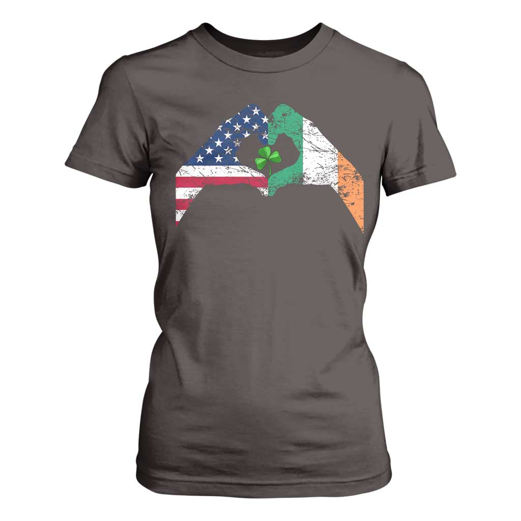 America Ireland Flag T Shirt For Women Lucky Shamrock Vintage American Irish Roots TS10 Dark Chocolate Print Your Wear