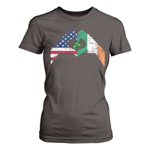 America Ireland Flag T Shirt For Women Lucky Shamrock Vintage American Irish Roots TS10 Dark Chocolate Print Your Wear