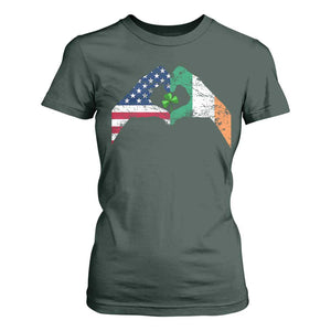 America Ireland Flag T Shirt For Women Lucky Shamrock Vintage American Irish Roots TS10 Dark Forest Green Print Your Wear