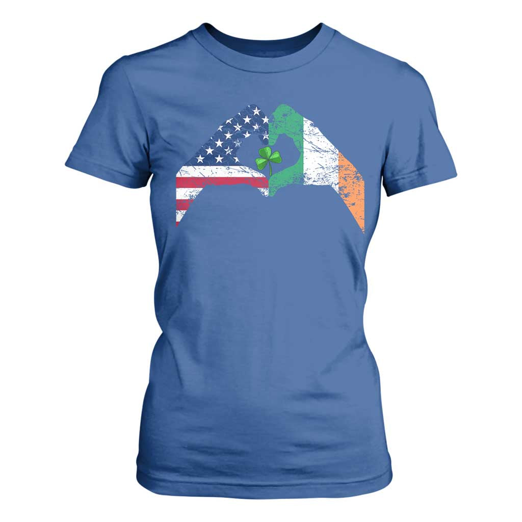 America Ireland Flag T Shirt For Women Lucky Shamrock Vintage American Irish Roots TS10 Royal Blue Print Your Wear