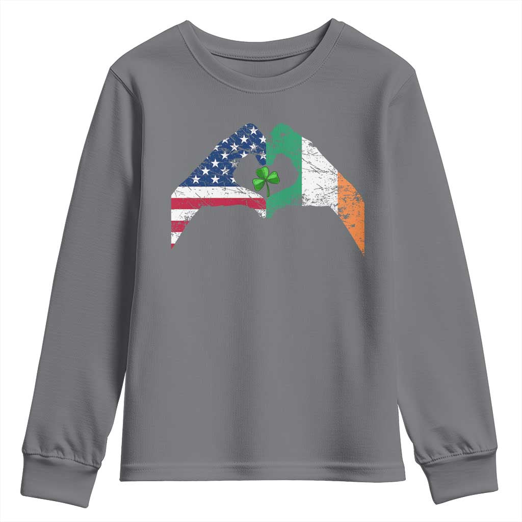 America Ireland Flag Youth Sweatshirt Lucky Shamrock Vintage American Irish Roots TS10 Charcoal Print Your Wear