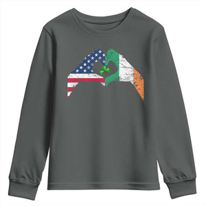 America Ireland Flag Youth Sweatshirt Lucky Shamrock Vintage American Irish Roots TS10 Dark Heather Print Your Wear