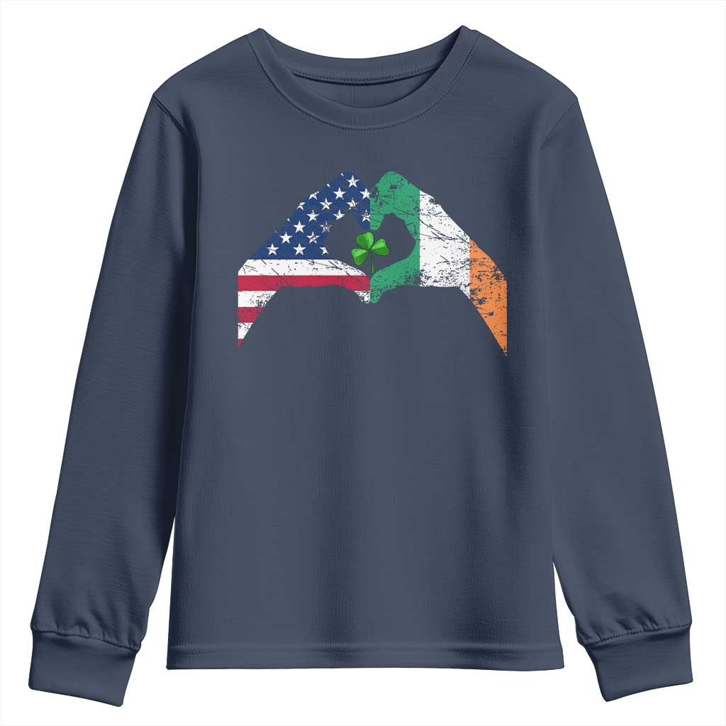 America Ireland Flag Youth Sweatshirt Lucky Shamrock Vintage American Irish Roots TS10 Navy Print Your Wear