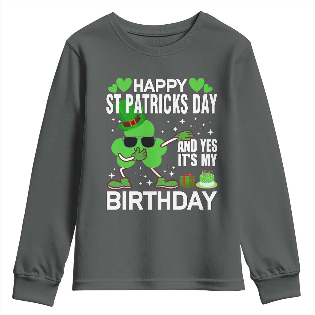 St Patricks Day Birthday Youth Sweatshirt Born On Saint Paddys Irish Bday Gift TS10 Dark Heather Print Your Wear